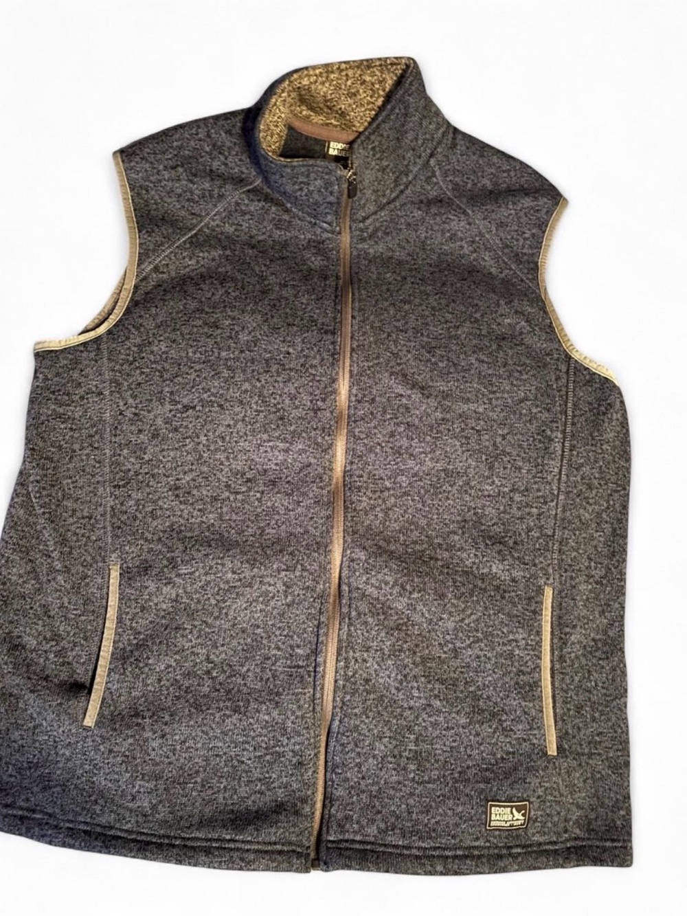 Eddie Bauer Black and Navy Heathered Fleece Vest XL
